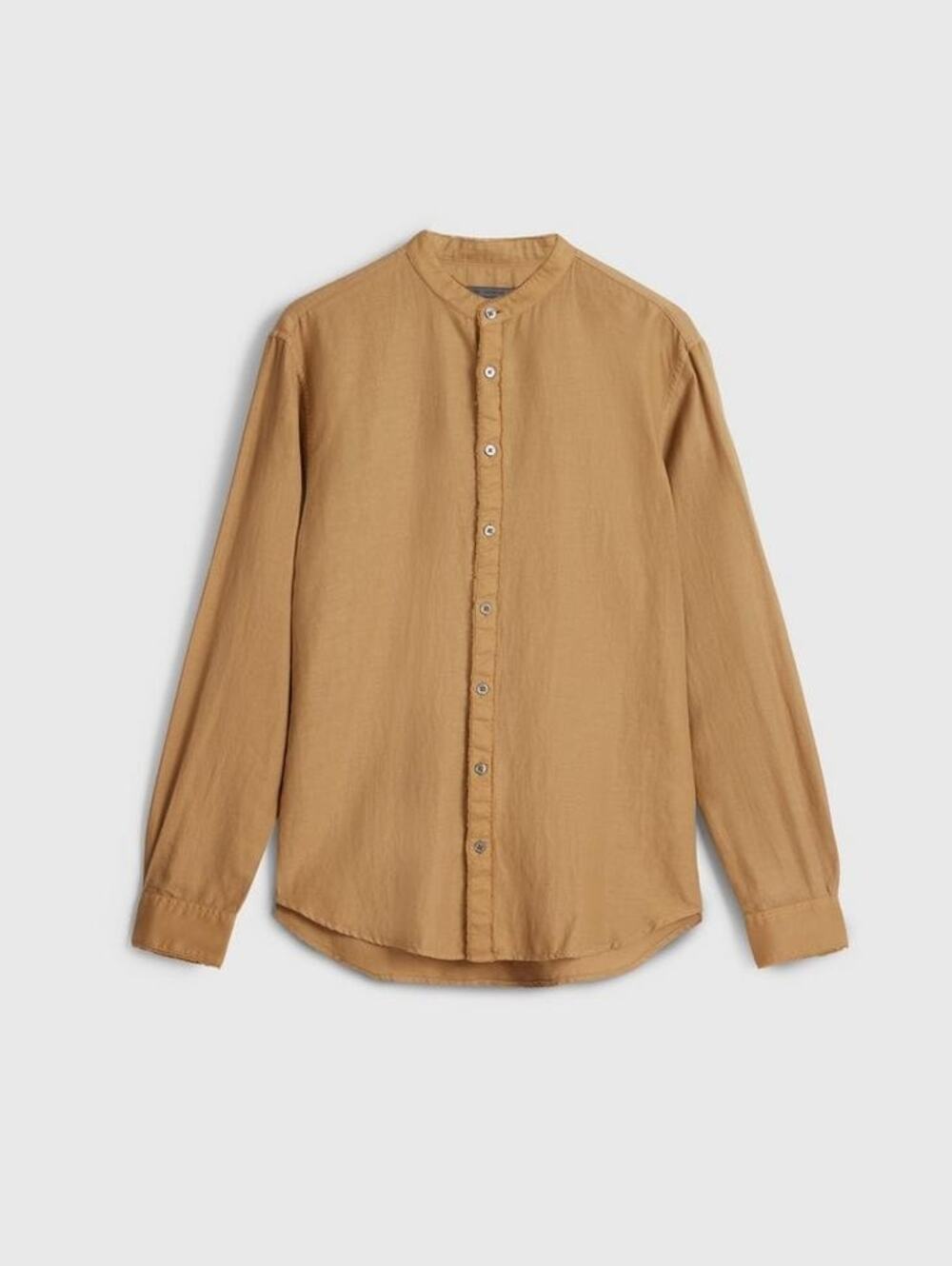 John Varvatos Slim Fit Band Collar Stretch Button-Up Shirt Brown Sugar Medium